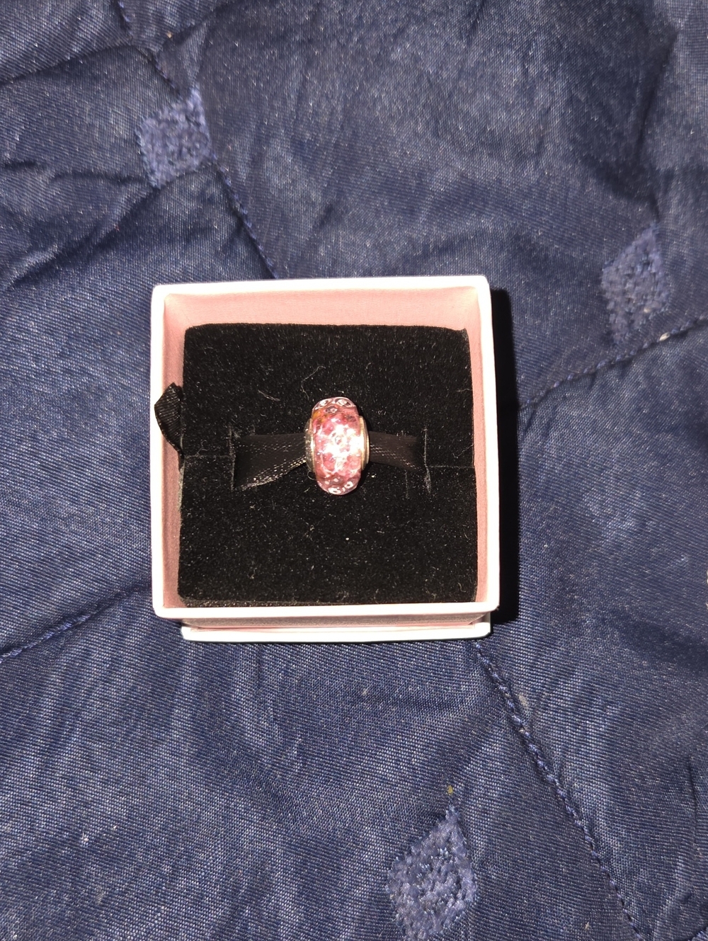 Pandora Pink Sparkle Murano Glass Charm Ring